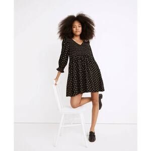 Madewell Lucie swing dress black gold dot womens xl smocked flirty mini viscose